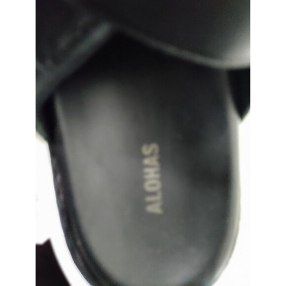 Alohas Black Leather Double Gold Buckle Round Toe Daria Sandals Women's Size 9 - Picture 7 of 14